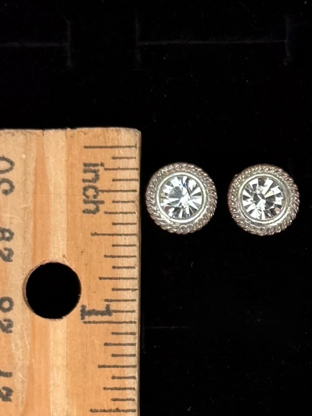 Vintage aged, Silvertone raised bling weighted pierced earrings